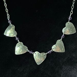 Handmade Sterling Silver Hammered Heart & Amethyst Princess Necklace 17”